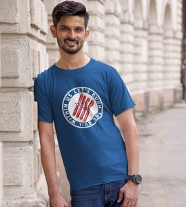 Let's burn the evil printed diwali themed unisex round neck blended blue t-shirt specially for diwali festival