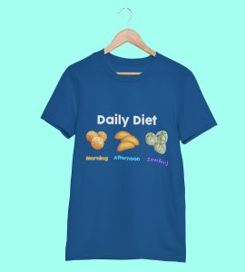 Daily diet printed diwali themed unisex round neck blended blue t-shirt specially for diwali festival