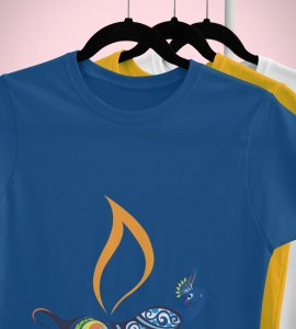 Peacock rangoli printed diwali themed unisex round neck blended blue t-shirt specially for diwali festival