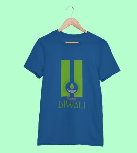 Go green diwali printed diwali themed unisex round neck blended blue t-shirt specially for diwali festival