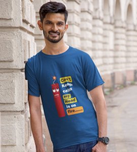 Baby cracker printed diwali themed unisex round neck blended blue t-shirt specially for diwali festival
