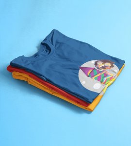 Rocket cracker printed diwali themed unisex round neck blended blue t-shirt specially for diwali festival