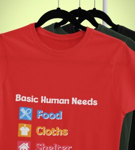 Basic human needs printed diwali themed unisex round neck blended red t-shirt specially for diwali festival