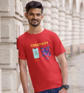 Creativity text printed diwali themed unisex round neck blended red t-shirt specially for diwali festival