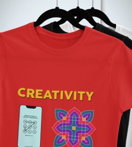 Creativity text printed diwali themed unisex round neck blended red t-shirt specially for diwali festival