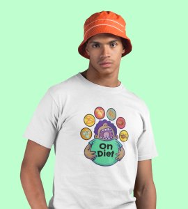 Animated fatty boy printed diwali themed unisex round neck blended white t-shirt specially for diwali festival
