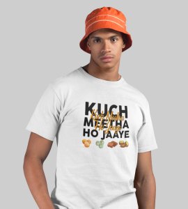 Kuch meetha ho jaye printed diwali themed unisex round neck blended green t-shirt specially for diwali festival
