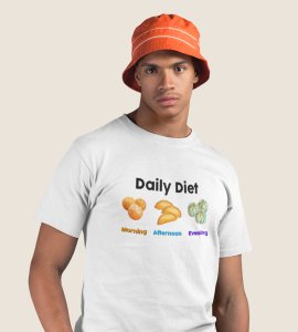Daily diet printed diwali themed unisex round neck blended white t-shirt specially for diwali festival