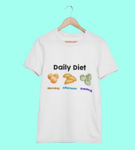 Daily diet printed diwali themed unisex round neck blended white t-shirt specially for diwali festival