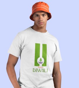 Go green diwali printed diwali themed unisex round neck blended white t-shirt specially for diwali festival