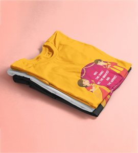 Gujju animated couple printed diwali themed unisex round neck blended yellow t-shirt specially for diwali festival