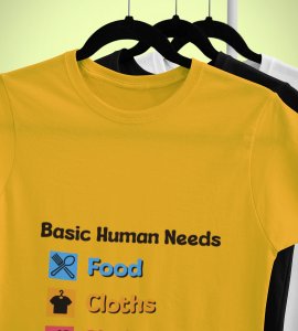Basic human needs printed diwali themed unisex round neck blended yellow t-shirt specially for diwali festival