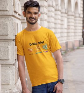 Daily diet printed diwali themed unisex round neck blended yellow t-shirt specially for diwali festival