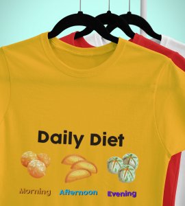 Daily diet printed diwali themed unisex round neck blended yellow t-shirt specially for diwali festival
