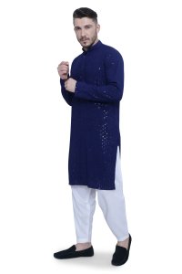 Elegant Royal Blue Chikankari Men's Kurta Set in High-Quality Fabric