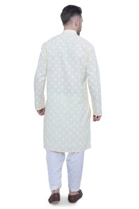 Men's Lime Yellow Kurta Set with Artistic Prints - Traditional Grace Reimagined