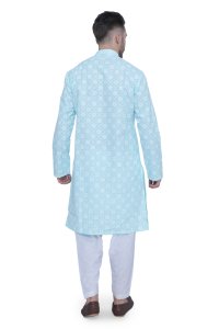 Stylish Feroze Blue Floral Cotton Men's Kurta - Versatile Elegance