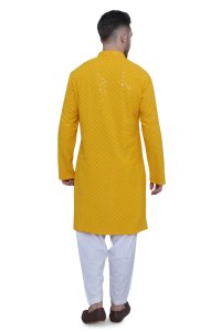 Vibrant Yellow Chikankari Men's Kurta Set in High-Quality Fabric