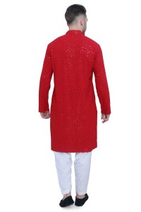 Elegant Maroon Chikankari Men's Kurta Set in High-Quality Fabric