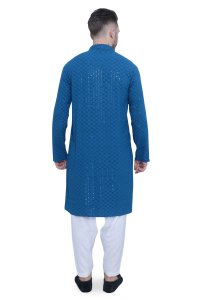 Exquisite Feroze Blue Chikankari Men's Kurta Set in High-Quality Fabric