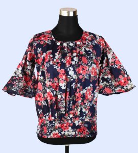 Regal in Violet: Women's Top with Striking Red Floral Print