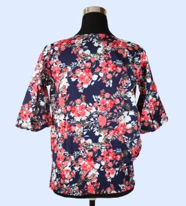 Regal in Violet: Women's Top with Striking Red Floral Print