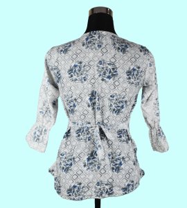 Women's White Top with Blue Floral Print - Fresh and Versatile