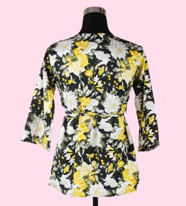 Women's Floral V-Neck Top in Black and Yellow - Versatile and Stylish Fashion Choice