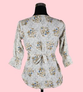 Women's Cream Top with Golden Floral Print - Timeless Elegance