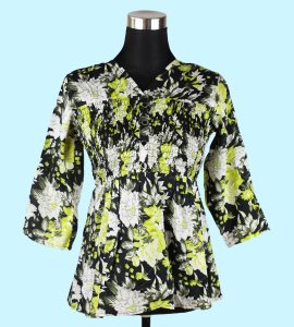 Women's Floral V-Neck Top in Florescent Green - Stylish and Vibrant Fashion Choice
