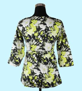 Women's Floral V-Neck Top in Florescent Green - Stylish and Vibrant Fashion Choice