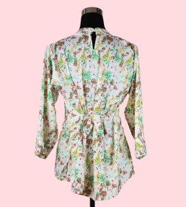 Elegant White and Cream Top with Green Floral Accents - Chic and Versatile