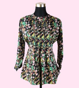 Women's Black Round Neck Top with Mix Floral Print - Stylish and Versatile