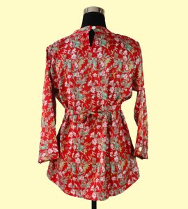Women's Round Neck Top in Red with Green and Pink Floral Print - Vibrant and Chic