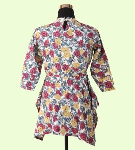 Women's Maroon Floral Round Neck Top with Cream Mix Print - Timeless Elegance