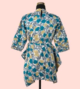 Women's Round Neck Top with Feroze Blue Floral Print - Chic and Refreshing