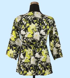 Women's Floral V-Neck Top in Florescent Green - Stylish and Vibrant Fashion Choice