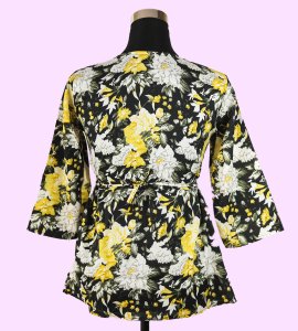 Women's Floral V-Neck Top in Black and Yellow - Versatile and Stylish Fashion Choice