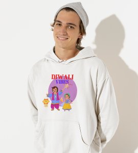Diwali vibes printed diwali themed White Hoodie specially for diwali festival