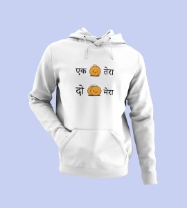 ek ladoo tera, do ladoo mera printed diwali themed White Hoodie specially for diwali festival