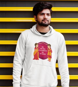 Gujju animated couple printed diwali themed White Hoodie specially for diwali festival