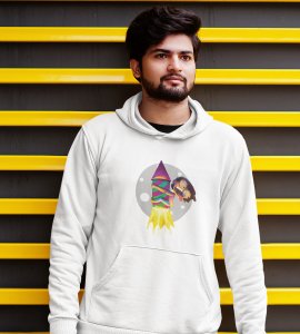 Rocket cracker printed diwali themed White Hoodie specially for diwali festival