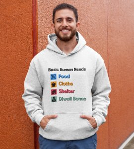 Basic human needs printed diwali themed White Hoodie specially for diwali festival