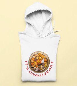 It's diwali feast printed diwali themed White Hoodie specially for diwali festival