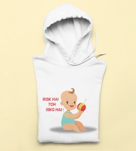 Risk hai printed diwali themed White Hoodie specially for diwali festival