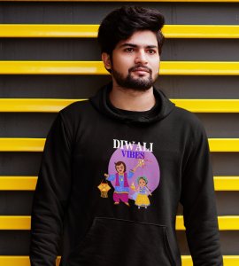 Diwali vibes printed diwali themed black Hoodie specially for diwali festival