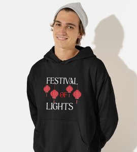 Festival of lights text printed diwali themed black Hoodie specially for diwali festival