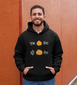 ek ladoo tera, do ladoo mera printed diwali themed black Hoodie specially for diwali festival