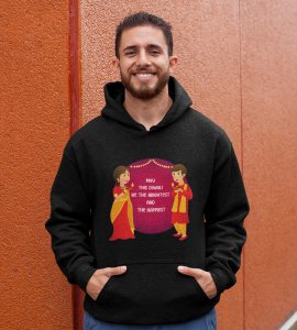 Gujju animated couple printed diwali themed black Hoodie specially for diwali festival