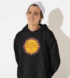 Rangoli mandala art (diya) printed diwali themed black Hoodie specially for diwali festival